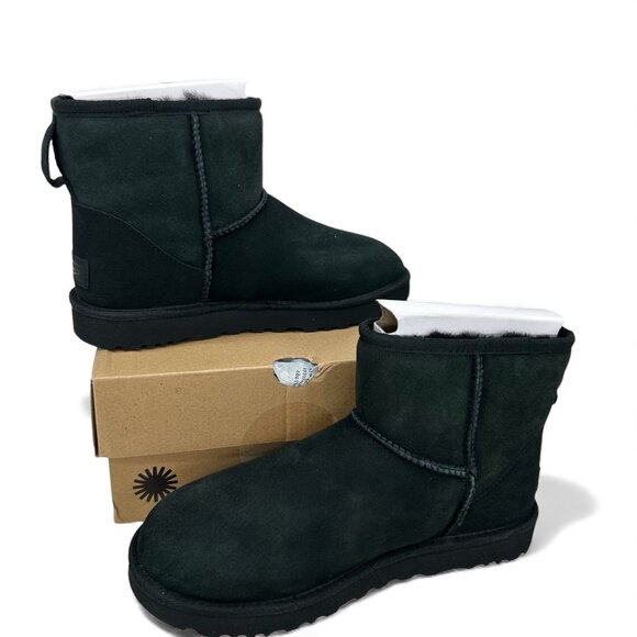 UGG Classic Mini II Boots Women’s Black Sheepskin Suede Winter Ankle Boots - Picture 9 of 15
